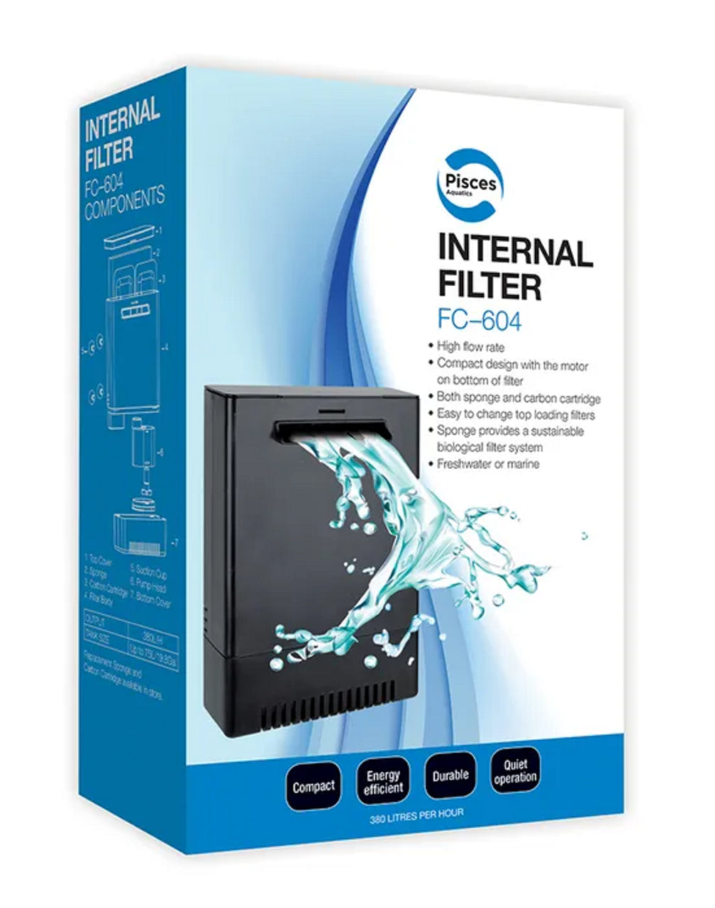 Pisces Aquatics Internal Hangon Filter 320L/Hr (75L Tanks)